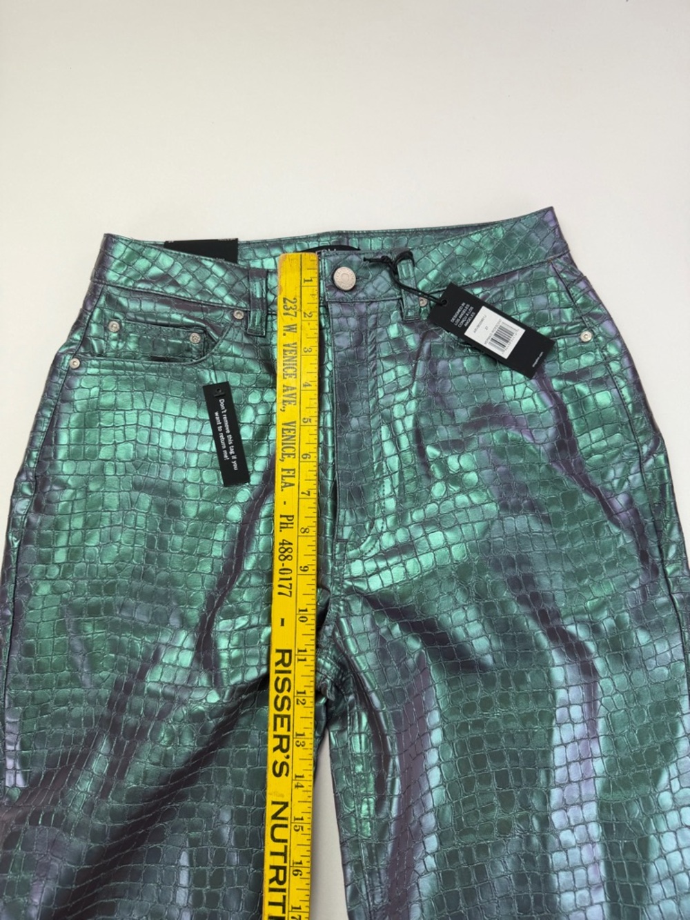 NEW AFRM 2 Piece Heston Croc Embossed Pants & Tube Top in Mermaid Iridescent - Picture 3 of 14